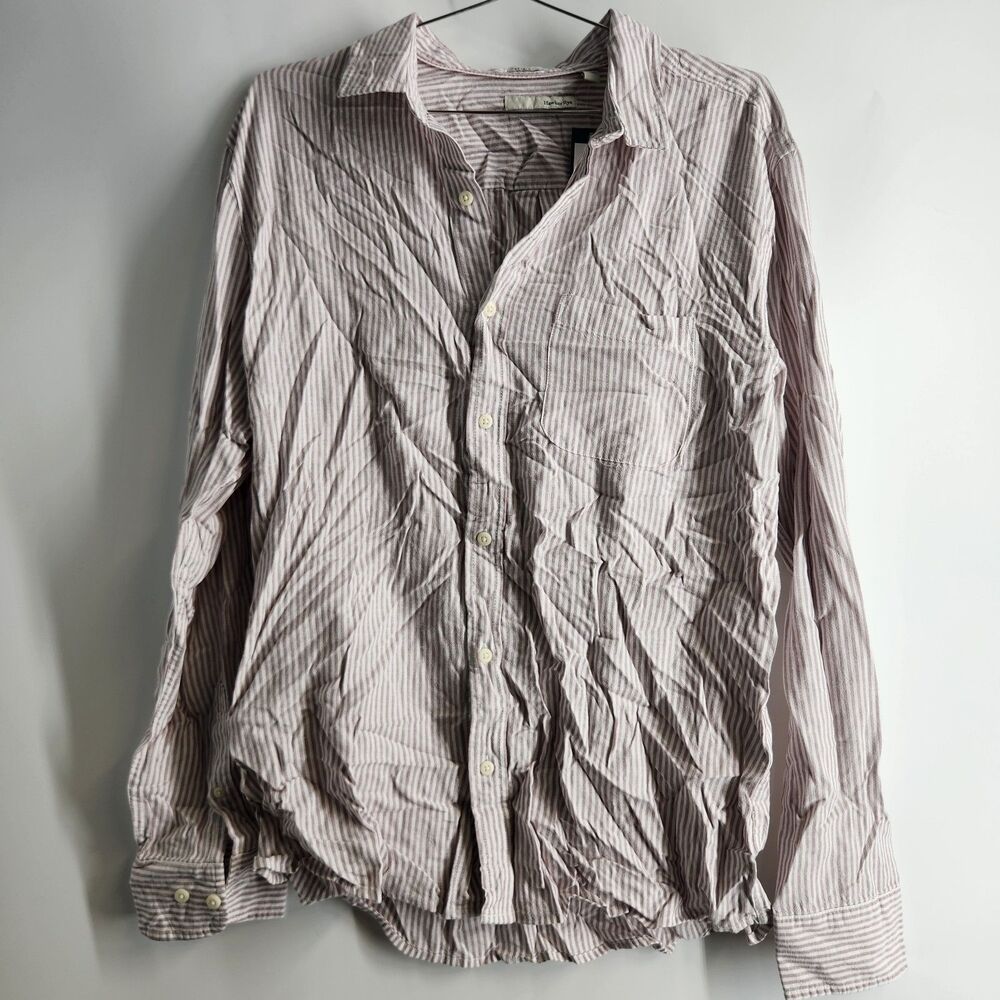 Hawker Rye Men's Purple Medium‎ Striped Essential Linen Long Sleeve Shirt NWT